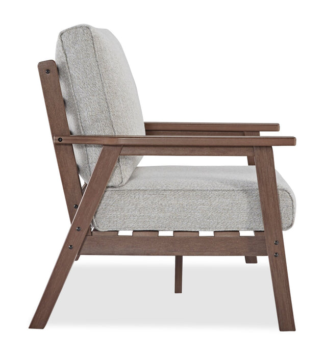 Nome Outdoor Patio Loveseat - High Density Plastic & Nuvella Fabric, UV & Weather Resistant - Brown/Beige