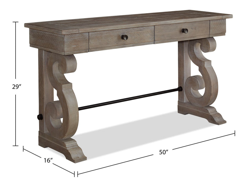 Tinley Park 50\" Traditional Sofa Table with Storage - Grey-Brown Pine with Scroll Design Base