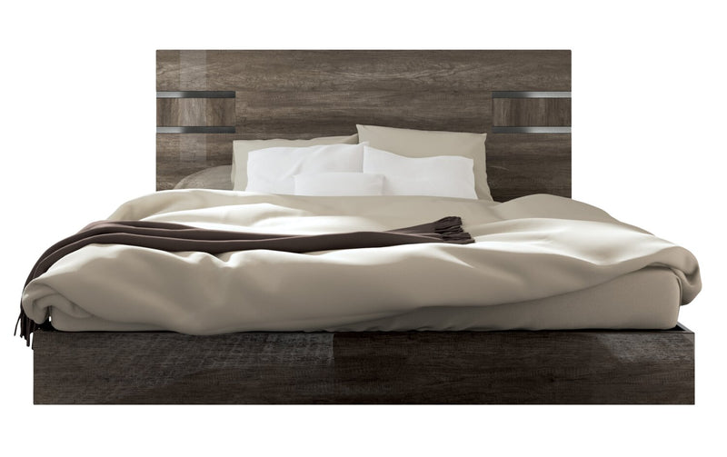 Gino Panel Bed with Headboard & Frame - Made in Italy, Modern, Brown - King Size
