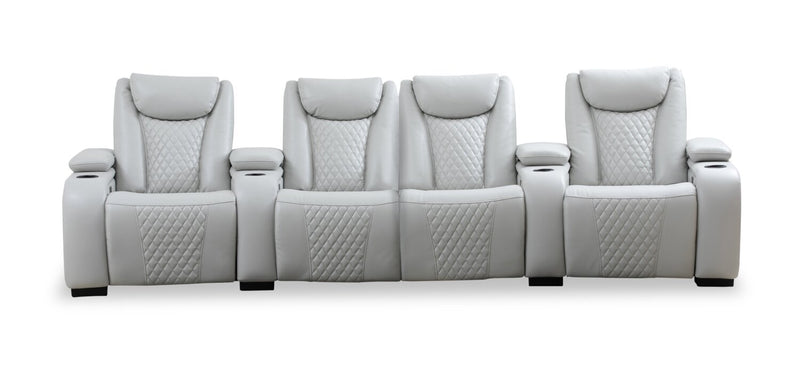 Cinema 5-Piece Leather-Look Fabric Home Theatre Power Reclining Sectional with Power Headrests - Cosmic Fog Grey