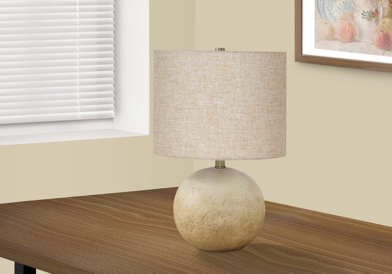 20\" Beige Concrete Table Lamp with Linen Shade