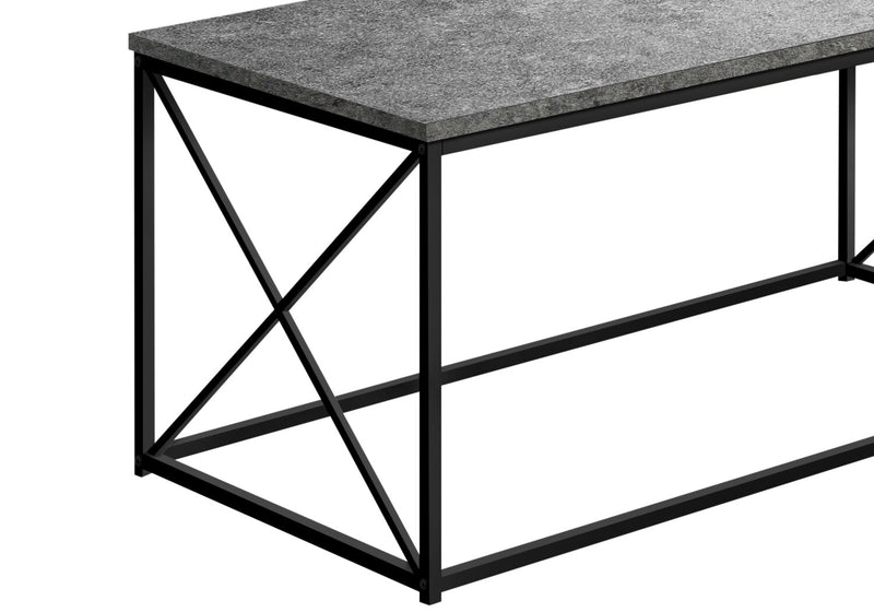 Millie 40.5\" Modern Coffee Table - Grey Stone Look with Black Metal Base