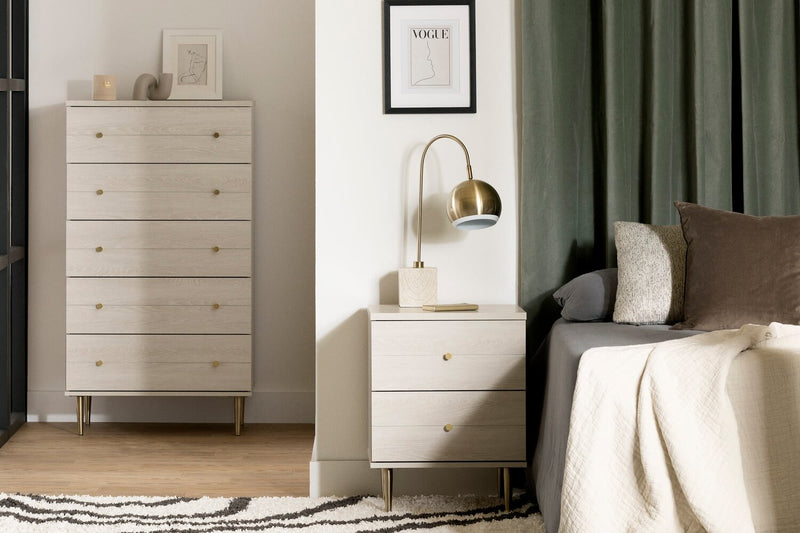 Lake Bedroom Chest of Drawers, 5-Drawer, 29\"W x 52\"H, Made in Canada, Glam - White