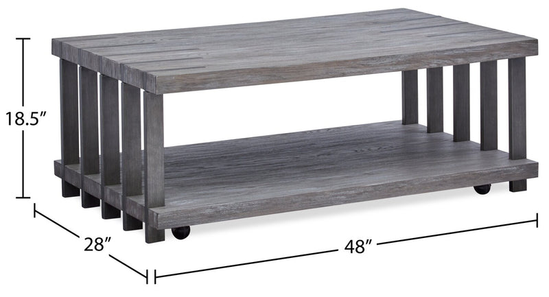 Eldridge 48\" Modern Coffee Table with Shelf - Weathered Grey with Metal and Wood