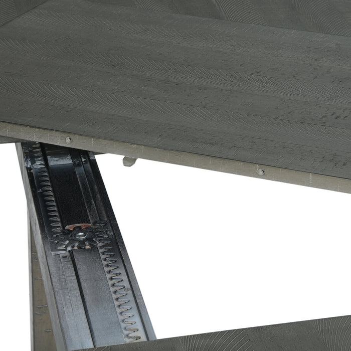 Alto Dining Table with 65-83\"W Extension, Trestle Base - Grey