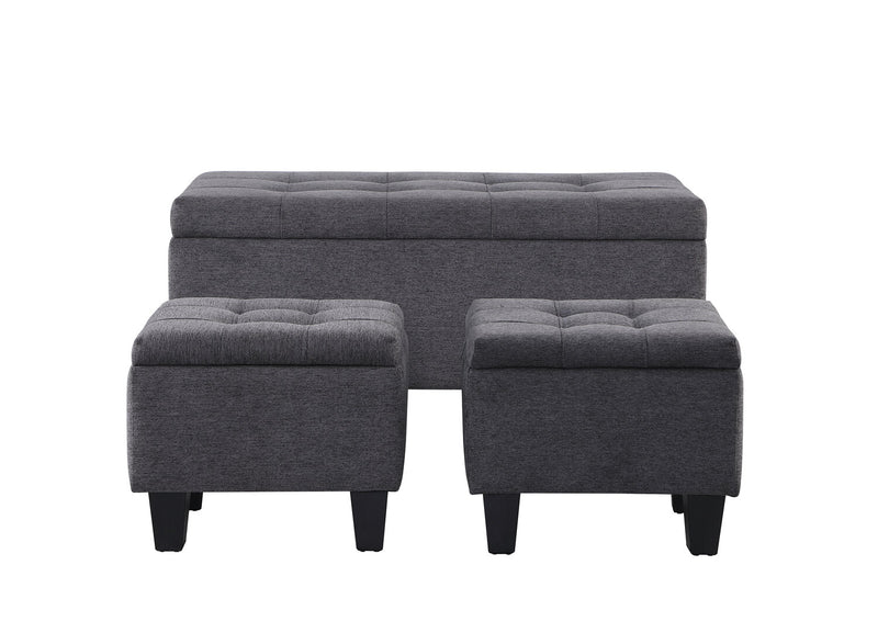 Kai 19.5\" 3-Piece Storage Ottomans - Grey Linen-Look