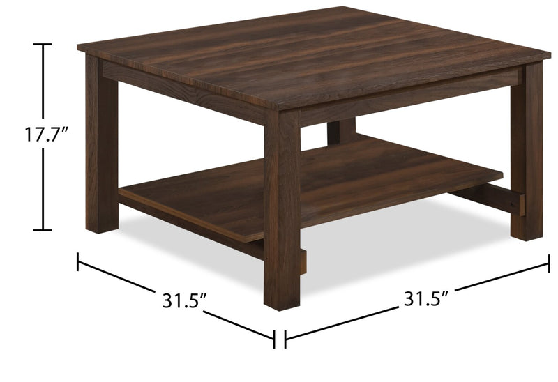 Jordi 31.5\" Traditional Coffee Table with Shelf - Brown Walnut Finish Wood