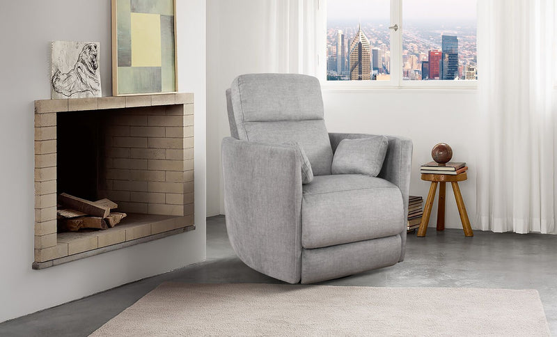 Ember 36\" Fabric Swivel Power Reclining Chair - Silver Cotton