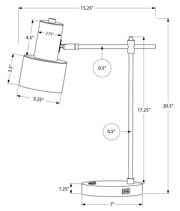 21\" Black Metal Desk/Task Lamp with USB Charging
