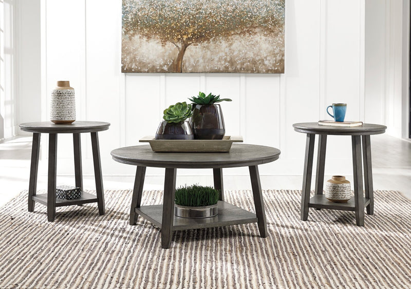 Caitbrook 40.13\" Rustic 3-Pack Coffee + 2 End Tables with Shelf - Grey Wood