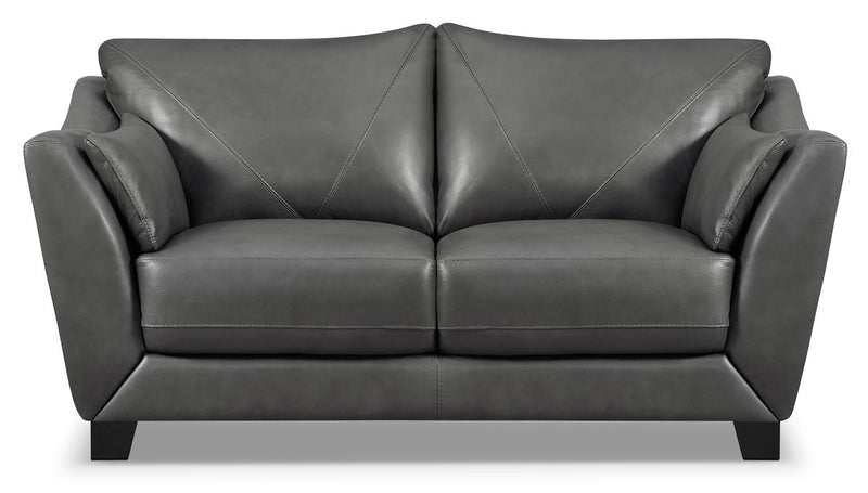 Chateau d'Ax Lusso 69\" 100% Genuine Leather Loveseat with Wood Legs - Charcoal Grey