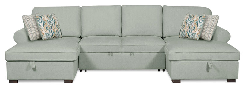 Scott Living Haven 3-Piece Chenille Fabric Sleeper Sectional with Two Storage Chaises - Seafoam Blue