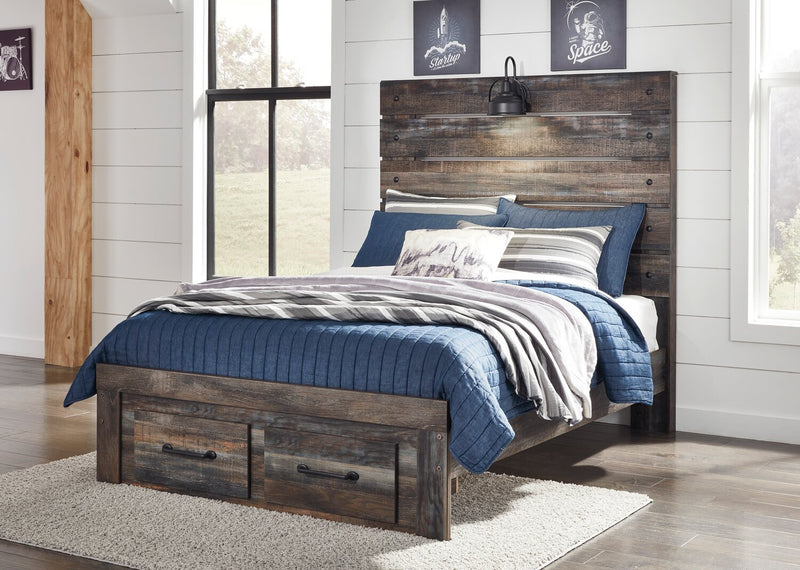 Abby Storage Bed with LED Light & USB Ports, Brown - Full Size