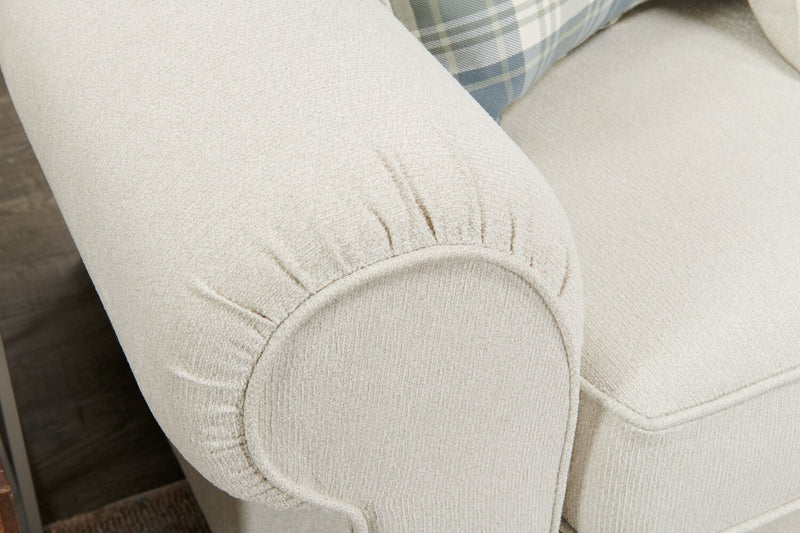 Made in Canada Scarlett 87\" Chenille Fabric Sofa with Rolled Arms and Accent Pillows - Ecru Beige