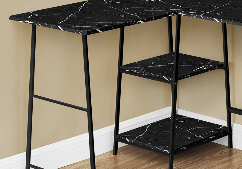 Evlin 42\" L-Shaped Office Desk with Shelves - Black Marble-Look