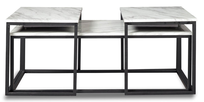 Donnesta 46\" Modern 3-Pack Coffee + 2 End Tables - Marble Look with Black Metal Frame