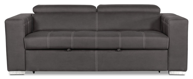 Drake 87\" Faux Suede Fabric Sleeper Sofa with Pull Out Sleeper, Flip-Up Headrests and Button Tufting - Grey