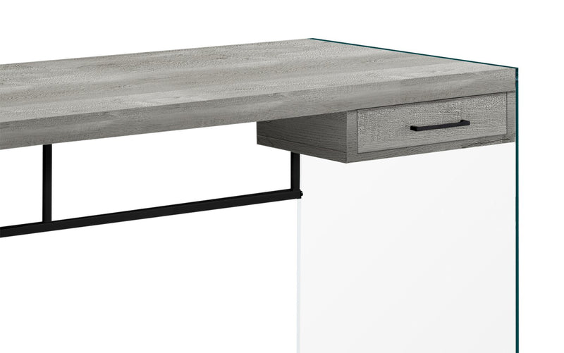 Isla 48\" Office Desk with Drawer - Grey with Glass Base
