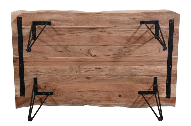Miya Dining Table with Live Edge, Acacia Wood, Metal, 60\"W - Natural