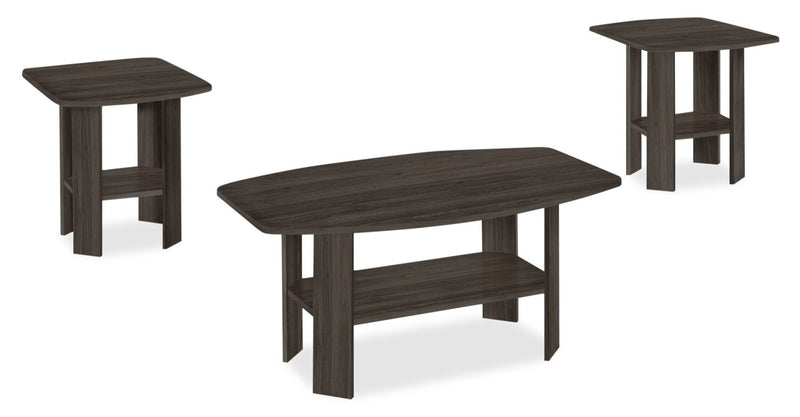 Everest 35.5\" Rustic 3-Pack Coffee + 2 End Tables with Shelf - Brown Oak 