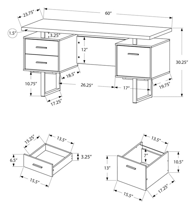Teagan 60\" Reversible Office Desk with 3-Drawers - Cherry