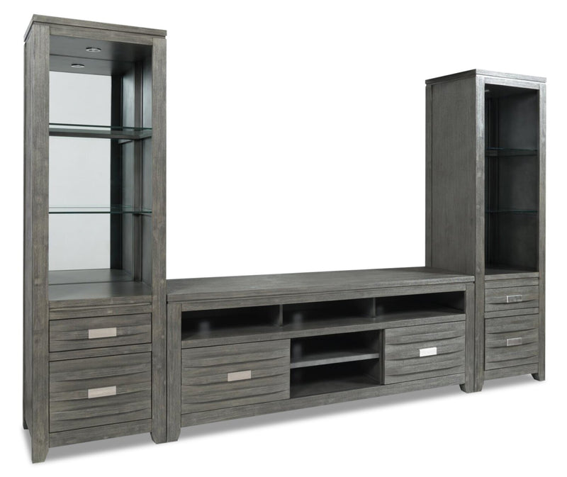 Bronx 104\" 3-Piece Wall Unit Entertainment Centre with Storage and Cable Management for TVs up to 65\"- Grey
