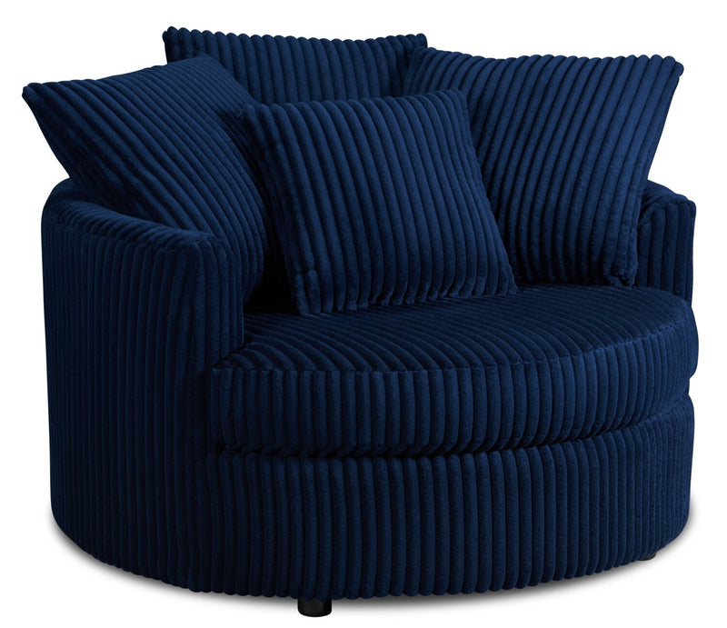 Made in Canada Grande 48\" Chenille Fabric Cuddler Accent Chair - Groove Midnight Blue