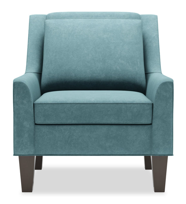 Made in Canada Sofa Lab Customizable Club 29\" Velvet Fabric Accent Chair with Wood Legs - Sea Blue
