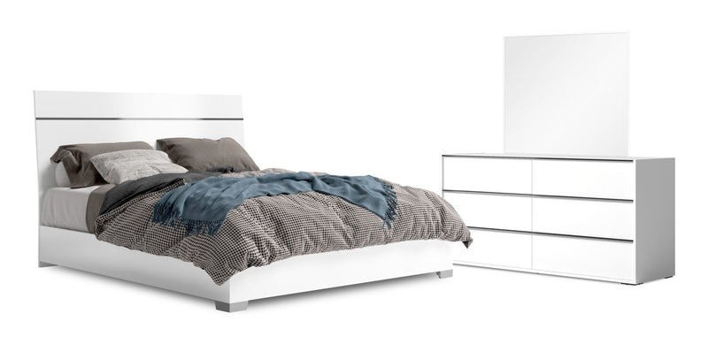 Raia 5pc Bedroom Set with Panel Bed, Dresser & Mirror - Made in Italy, Modern, White - Queen Size