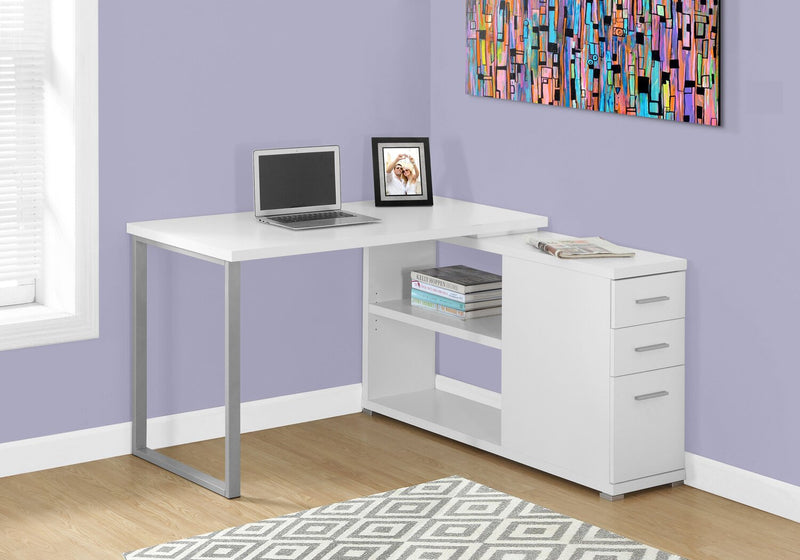 Milo 47.25\" L-Shaped Adjustable Office Desk with 3-Drawers & Open Shelves - White