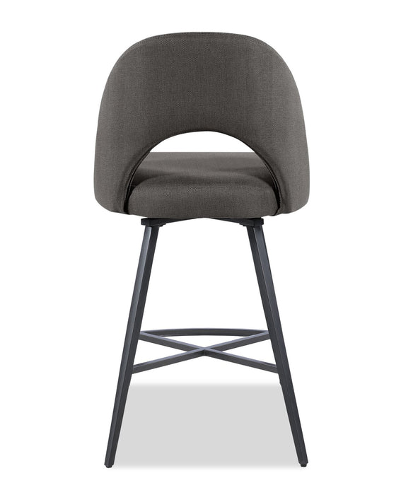 Elijah Counter-Height Stool with Swivel Seat & Linen-Look Fabric, 26\"H, Metal - Grey