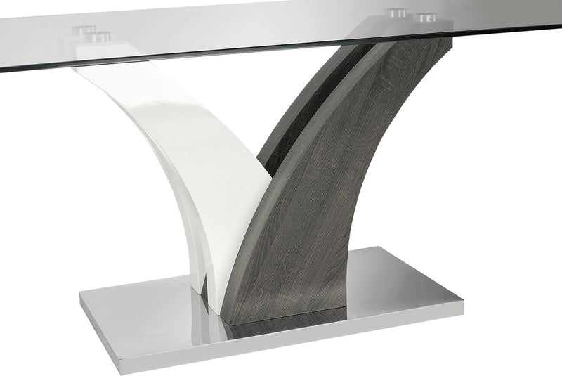 Tuxedo Dining Table with Glass Top, Pedestal Base, 72\"W - Grey & White