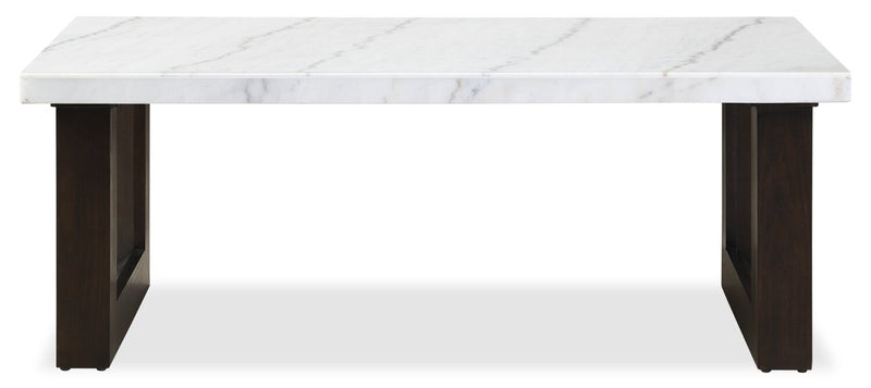 Silvia 48\" Modern Coffee Table - White and Grey Marble Look with Brown Wood Legs