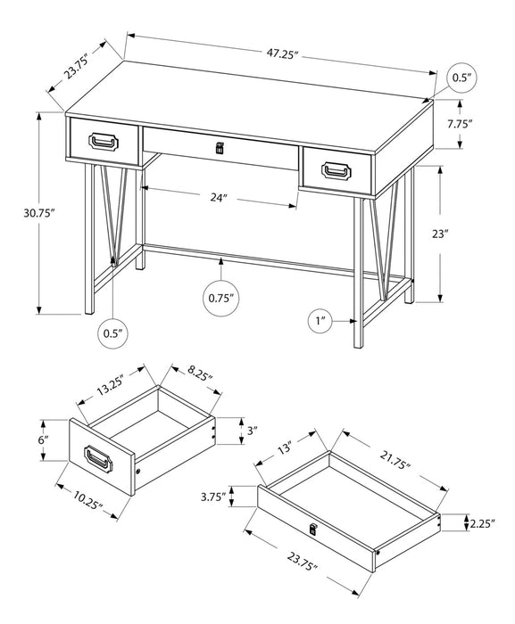 Reuben 47.25\" Office Desk with 3-Drawers - Grey
