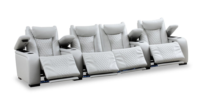 Cinema 5-Piece Leather-Look Fabric Home Theatre Power Reclining Sectional with Power Headrests - Cosmic Fog Grey