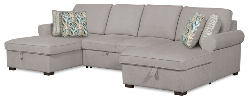 Scott Living Haven 3-Piece Chenille Fabric Sleeper Sectional with Two Storage Chaises - Grey