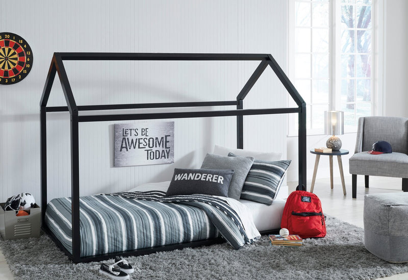 Walt House Bed for Kids, Wood, Black - Twin Size