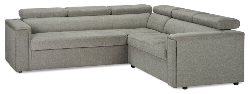 Savvy 2-Piece Left-Facing Linen-Look Fabric Sectional with Adjustable Headrests, Cupholders and USB Port - Grey