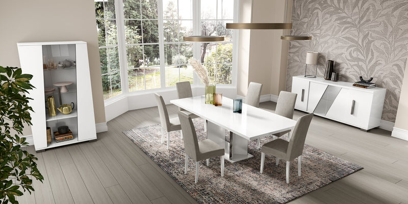 Raia 7pc Dining Set with Table & 6 Chairs - Made in Italy, Pedestal Base, Modern, 71\"W - White