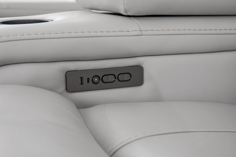 Cinema 6-Piece Leather-Look Fabric Home Theatre Power Reclining Sectional with Power Headrests - Cosmic Fog Grey