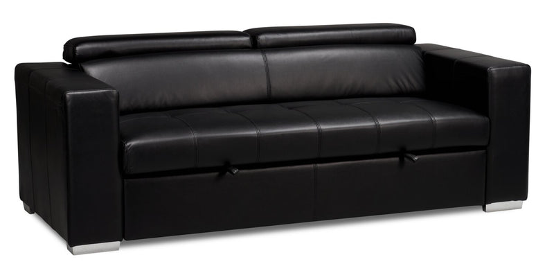 Drake 87\" Leather-Look Fabric Sleeper Sofa with Pull Out Sleeper, Flip-Up Headrests and Button Tufting - Black