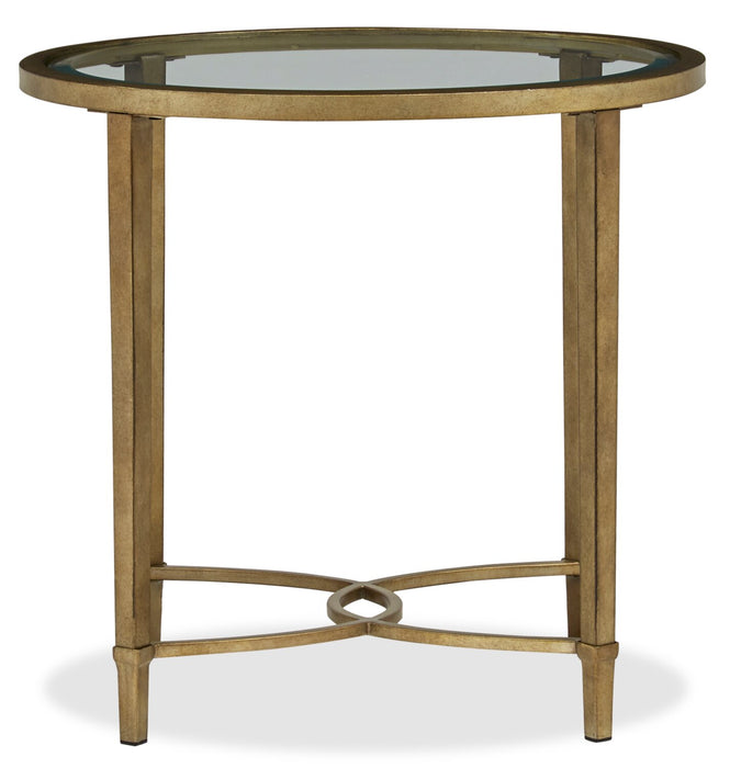 Copia 22\" Traditional Oval Glass Top End Table - Silver and Gold with Metal Base
