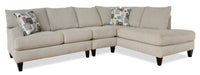 Made in Canada Nofia 3-Piece Right-Facing Chenille Fabric Sectional with  Accent Pillows and Wood Legs - Linen Beige 