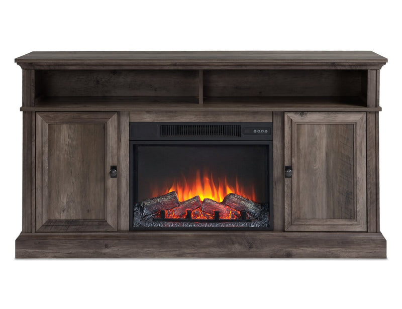 Ollie 60\" Electric Fireplace TV Stand with Storage and Cable Management for TVs up to 65\"- Grey