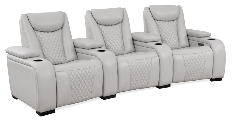 Cinema 112.6\" Leather-Look Fabric Power Reclining Home Theatre Seating with Three Seats - Cosmic Fog Grey