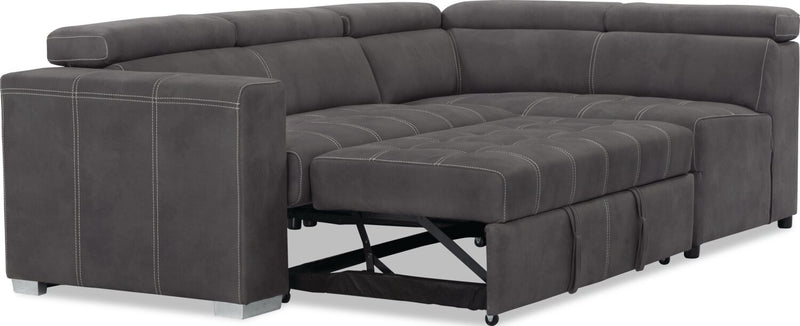 Drake 3-Piece Right-Facing Faux Suede Fabric Sleeper Sectional with Storage Ottoman - Cement Grey