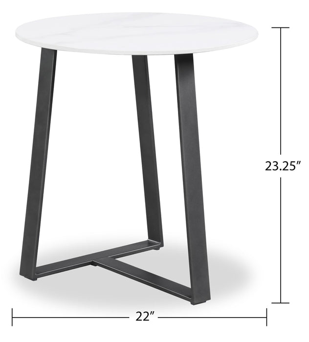 Kort & Co. Nico 22\" Modern Oval End Table - White Sinetered Stone with Dark Grey Metal Legs