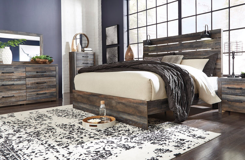 Abby 5pc Bedroom Set with Panel Bed, Dresser & Mirror, LED, USB, Brown - King Size