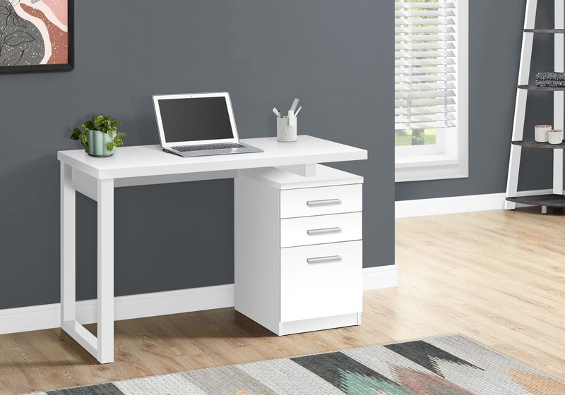 Ronan 47.25\" Reversible Office Desk with 3-Drawers - White