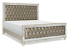 ["Tyra Panel Bed with Headboard & Frame, Glam, Vegan Leather, Button-Tufted, Champagne - King Size"]